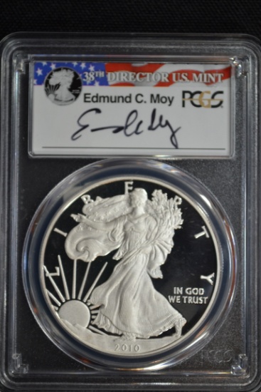 2010-W American Silver Eagle; PF-69 Edmund C. Moy Signed PCGS Slab