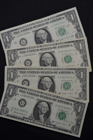 Group of 4 1963 One Dollar Federal Reserve Notes