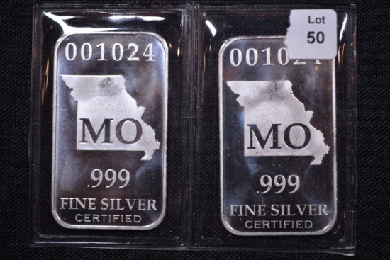 2 - Missouri State 1/2 oz. Silver Bars; 2xBID