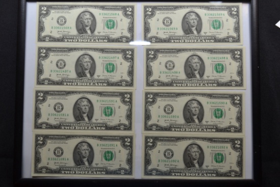 Group of 4 Pairs - Consecutive Two Dollar Bills; CU