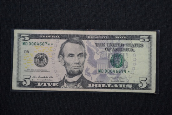 2013 Five Dollar Star Note w/Low SN