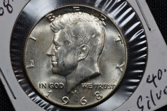 1968-D Kennedy 40% Silver Half Dollar; Unc.++