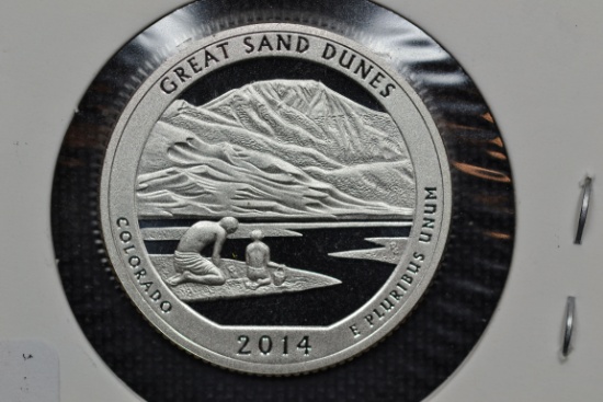 2014-S Great Sand Dunes Quarter Silver Proof; Gem+ D-Cam