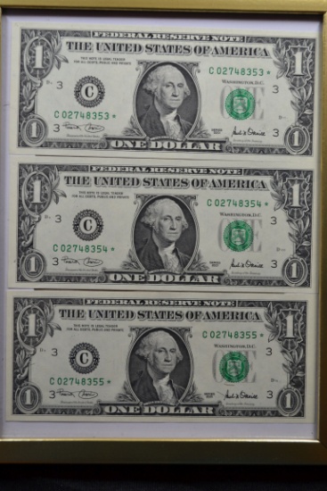 Group of 3 - Consecutive One Dollar Star Federal Reserve Notes; CU