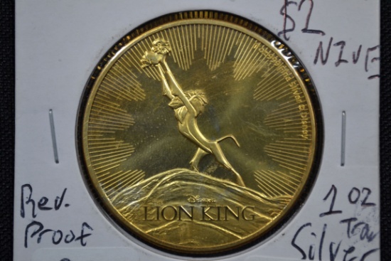 2020 Two Dollar "Lion King" 1 oz. Silver Rev. Proof Gold Tone