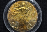 2015 American Silver Eagle; Gem+ Rainbow Toned in Capsule