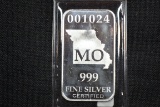 Missouri State 1/2 Oz. Silver Bar; .999 Fine