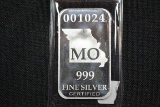 Missouri State 1/2 Oz. Silver Bar; .999 Fine