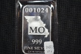 Missouri State 1/2 Oz. Silver Bar; .999 Fine