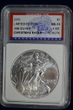 2015 American Silver Eagle First Day Christmas Edition in Box; MS-70