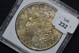 1881-S Morgan Silver Dollar; BU Rainbow Toned