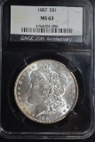 1887 Morgan Silver Dollar; MS-63 NGC 25th Anniversary Black Slab