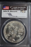 1983 Olympic Silver Dollar; MS-69 Mercanti Signed PCGS Slab