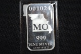 Missouri State 1/2 Oz. Silver Bar; .999 Fine