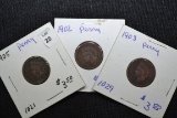 3 - Indian Cents including 1902, 1903, and 1905; 3xBID