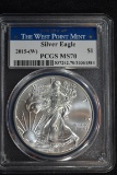 2015-W American Silver Eagle; MS-70 PCGS Slab; Minted at West Point