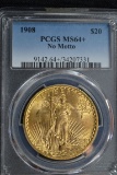 1908 St. Gauden's $20 Gold Double Eagle; No Motto; MS-64+ PCGS