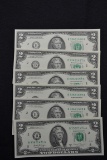 Group of 6 - Consecutive 2017 Two Dollar Bills; CO; $12 Face Value