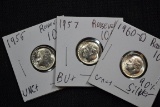 3 - Silver Dimes including 1955, 1957, and 1960-D; 3xBID