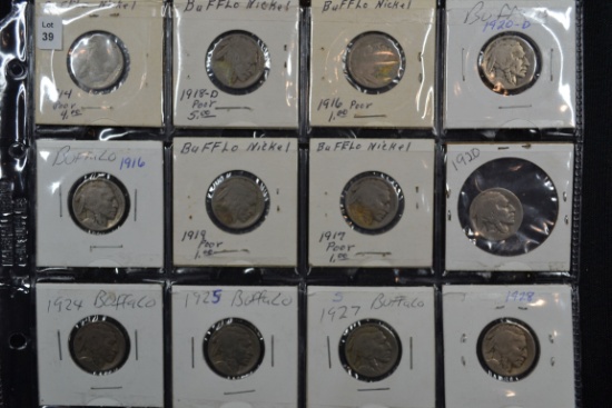 1 Lot of 12 - Buffalo Nickels w/Dates Ranging from 1914-1928