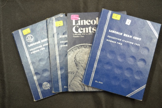 Group of 4 - Lincoln Cent Books Starting 1941; Approx. 98% Complete