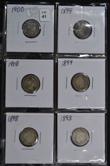 1 Lot of 6 - Barber Dimes w/Assorted Dates