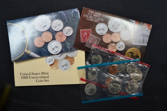 4 - U.S. Mint Sets including 1979 (No Envelope), 1988, 1989, and 1990; 4xBID