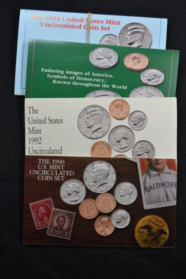 4 - U.S. Mint Sets including 1990, 1992, 1993, and 1994; 4xBID