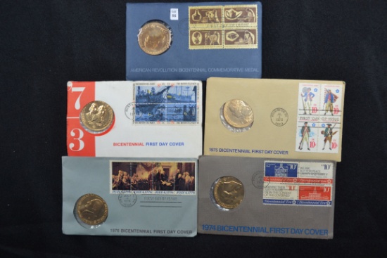 1 Lot of 5 - American Revolution Tokens in Stamped Envelopes including George Washington, Samuel Ada