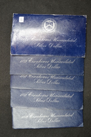 5 - Blue Pack Eisenhower Silver Dollars including 1 - 1971 and 4 - 1972; 5xBID