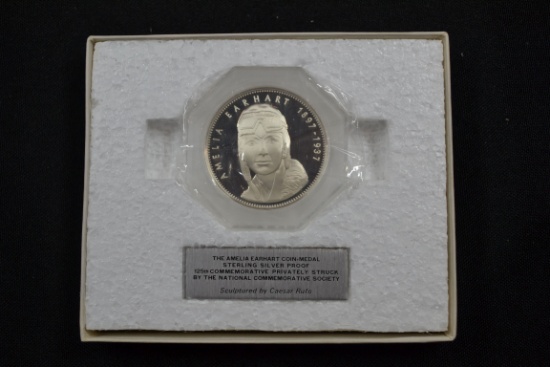 Amelia Earhart Coin-Medal Sterling Silver Proof 125th Commemorative