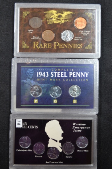 1943 Wartime Emergency Issue Steel Cent Collection, Complete 1943 Steel Penny Mint Mark Collection,