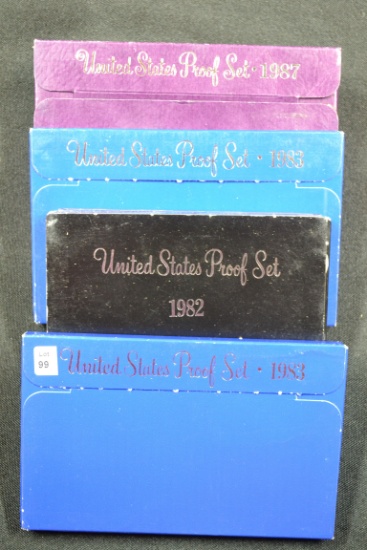 4 - U.S. Mint Proof Sets including 1982, 2 - 1983, and 1987; 4xBID