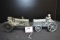 Pair of Toy Tractors including McCormick-Deering Cast Iron Steel-Wheeled Tractor w/Man and Aluminum