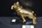 Mack Truck Bulldog Gold-Toned Hood Ornament Mounted on Plexiglass; 5