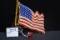 American Flag Pressed Metal License Plate Topper w/Red Reflector; 5-1/2