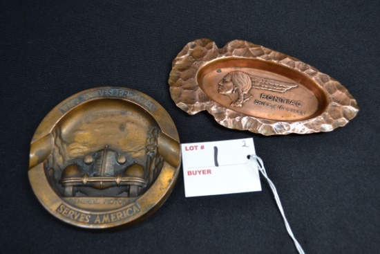 Pair of Metal Advertising Ashtrays including Pontiac and General Motors