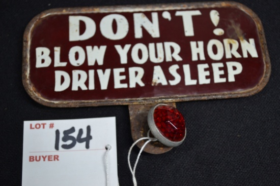 "Don't Blow Your Horn" License Plate Topper w/Red Jeweled Reflector; 3-1/2"x4-1/2"