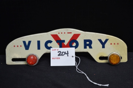 "Victory" License Plate Topper w/Red and Yellow Jeweled Reflectors; 10"x3"