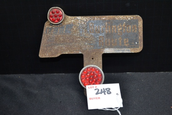 Burlington Route License Plate Topper w/Two Red Bubble Reflectors; 6"x5"