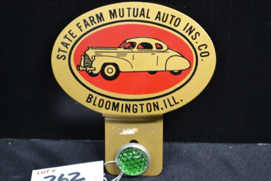 State Farm Mutual Auto Ins. Co., Bloomington, IL, License Plate Topper w/Green Jeweled Reflector; 4-