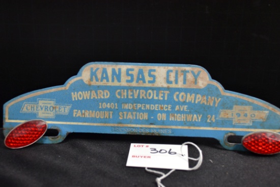 1940 Howard Chevrolet Co., Kansas City, Advertising License Plate Topper w/Red Plastic Reflectors