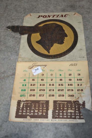 Pontiac Chief Embossed Cardboard 1952 Complete Calendar; Damaged Corner