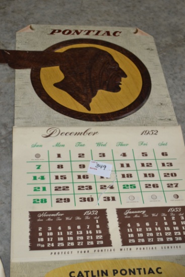 Catlin Pontiac, Buffalo, OK, Pontiac Chief Embossed Cardboard 1953 Complete Calendar w/December 1952