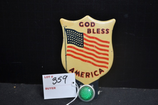 "God Bless America" License Plate Topper w/Green Reflector; 5"x3"