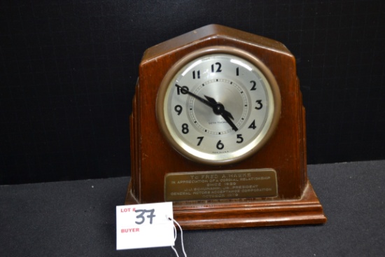 General Motors October 1939 Seth Thomas Mantle Clock Awarded To Fred A. Hawks in Appreciation of a C