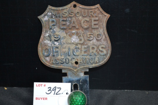 1950 Missouri Peace Officer's Association License Plate Topper w/Green Reflector; 6"x4"