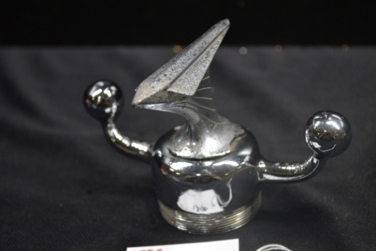 1920s-30s Boyce Line-O-Vision Radiator Cap/Hood Ornament Mounted on Dogbone Base; Missing Pieces; 3"