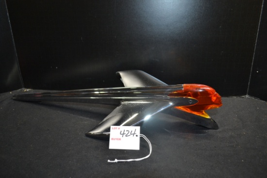 1950 Pontiac Indian Chief Hood Ornament w/Orange Lucite Face; 19"x7"