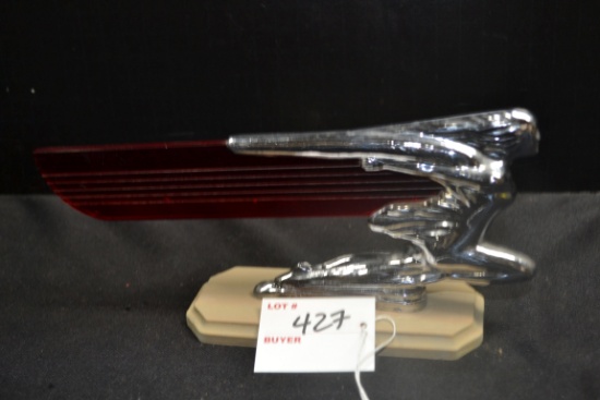 Winged Lady Hood Ornament w/Red Lucite Insert; 9"x4"